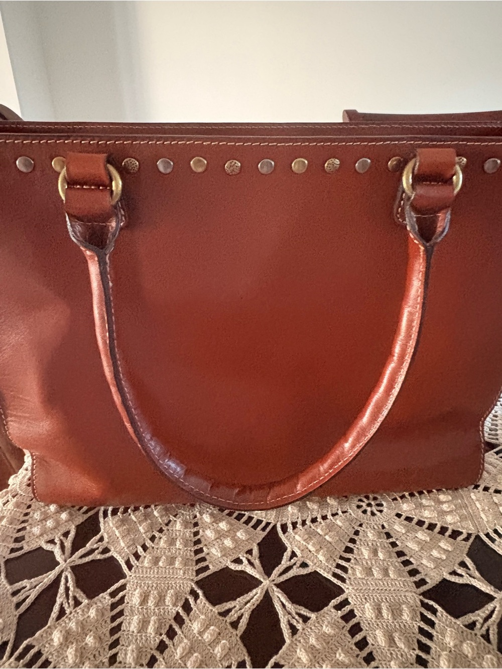 Patricia Nash Cognac Leather Shoulder Tote with Stud Trim - Picture 4 of 16